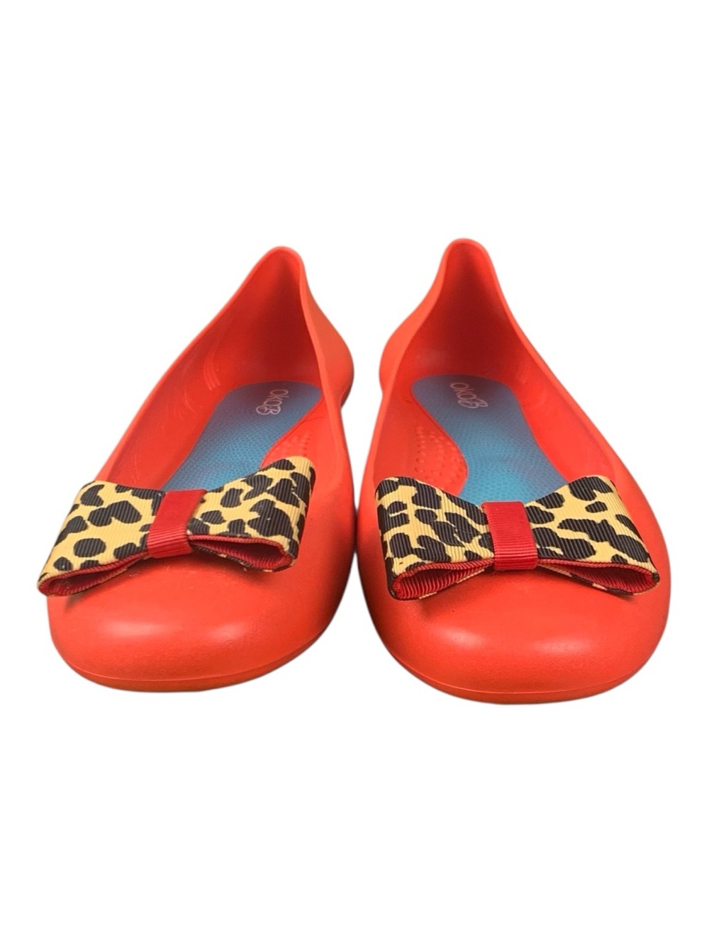 Women's Oka B‎ Jelly Ballet Flats Coral Leopard Print Bow Waterproof Size 8